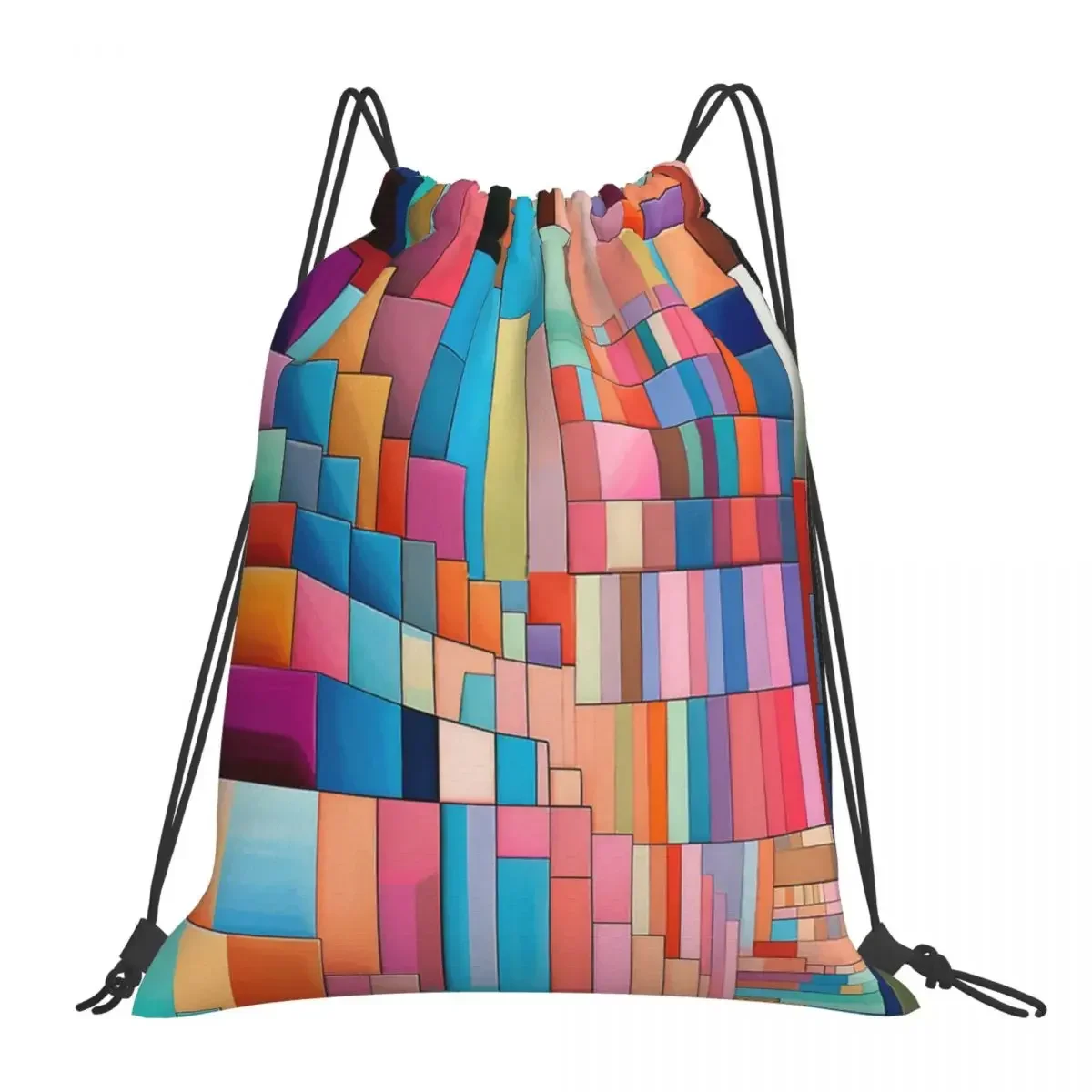 Colorful Maze Of Cubes Backpacks Portable Drawstring Bags Drawstring Bundle Pocket Shoes Bag BookBag For Travel School