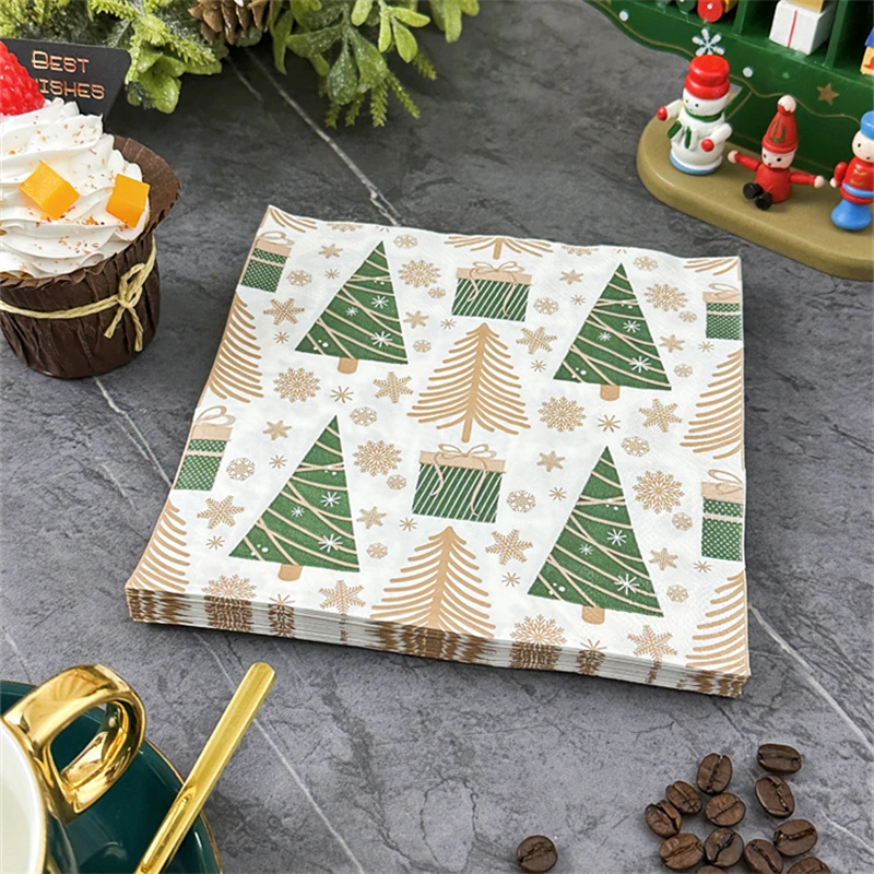 20/50pcs 33*33cm 2ply Christmas Trees Pattern Napkins for Christmas,Dining,Baking,Festive Parties,and Wedding Decorations