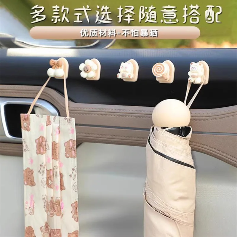 3/5Pcs Cute Cream Style Adhesive Hooks, Kawaii Animal Mini Hooks for Car and Desk, Multi-Use Decorative Wall Hangers