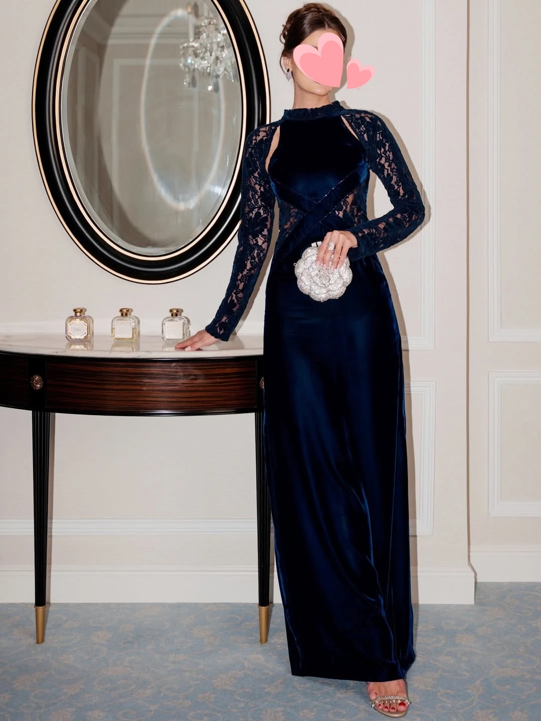 

Oisslec Prom Dresses Elegant Vintage Sexy Blue Velvet Lace Stylish New Customized Formal Occasion Prom Dress Evening Party Gowns