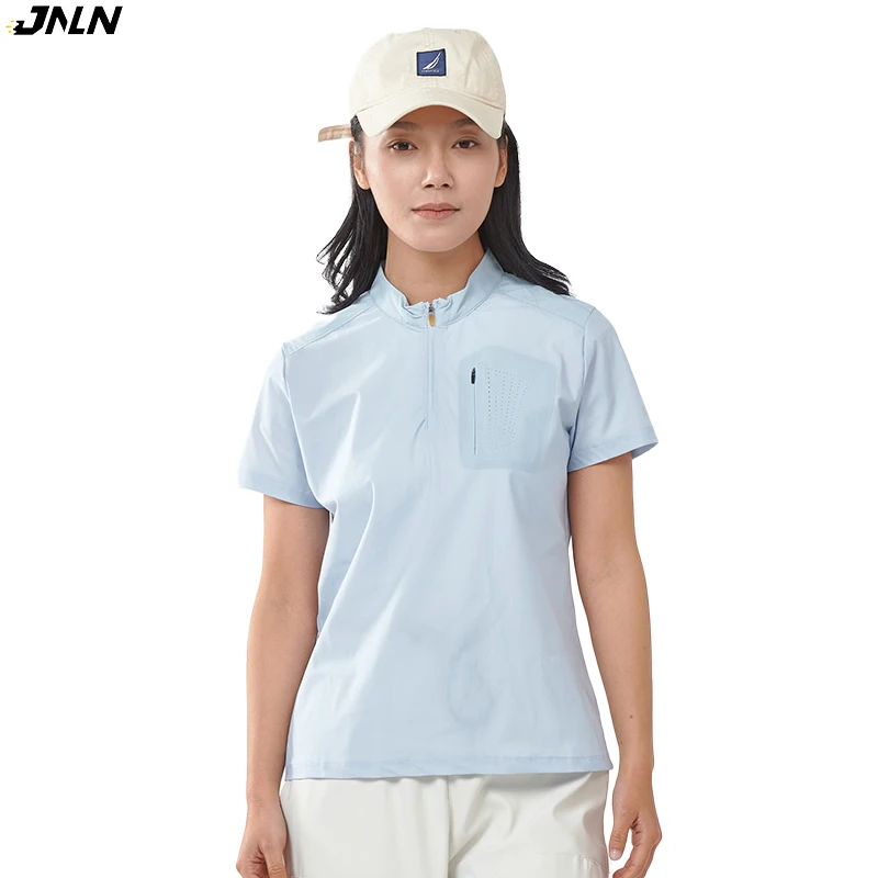 

JNLN Cooling Short Sleeved T-Shirt For Women Trekking Mountaineering Short Sleeve Tee Quick Dry Stretch Stand-Up Collar T-Shirt