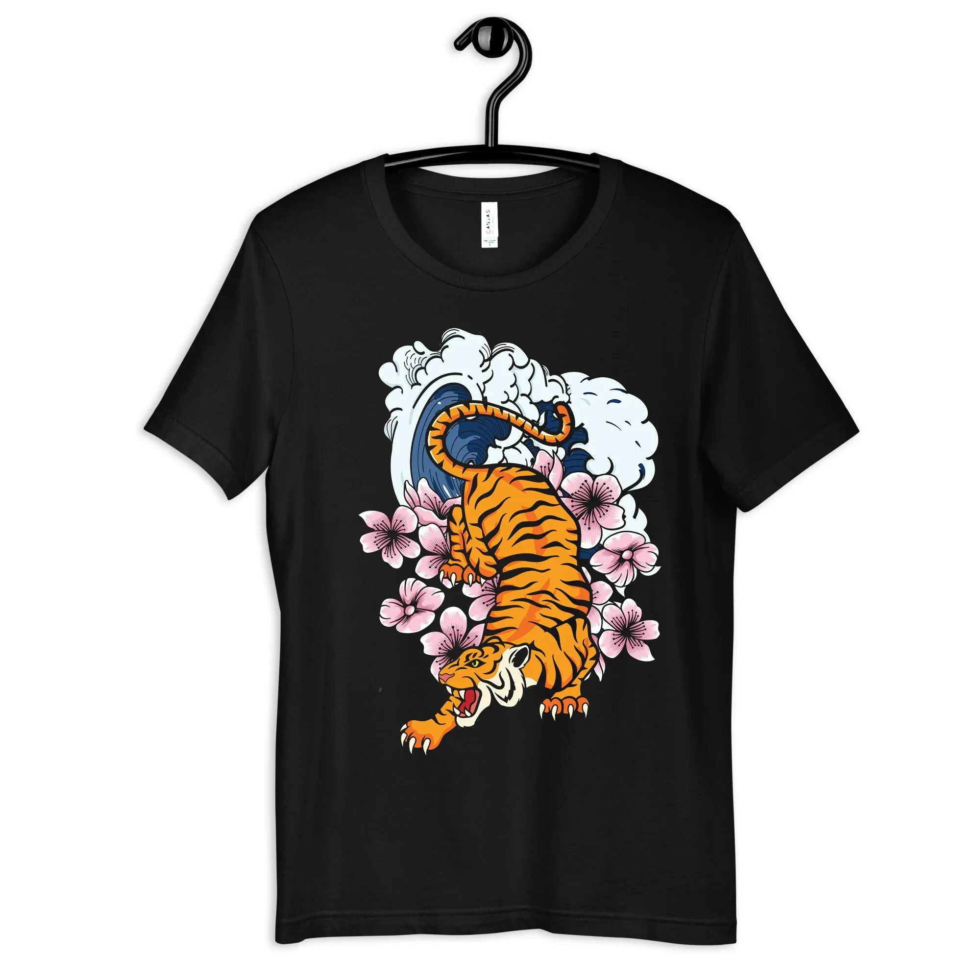 Camiseta de manga larga para mujer, ropa para niños, tigre, flores de cerezo