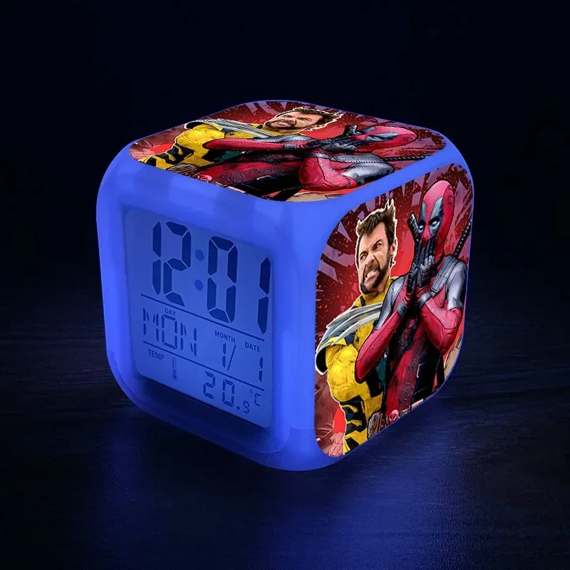 Disney-Deadpool e Wolverine Despertadores, Mudança de Cor, 7 LED, Anime Desk, Decoração, Desenhos Animados Infantil, Presente de Aniversário, Novo