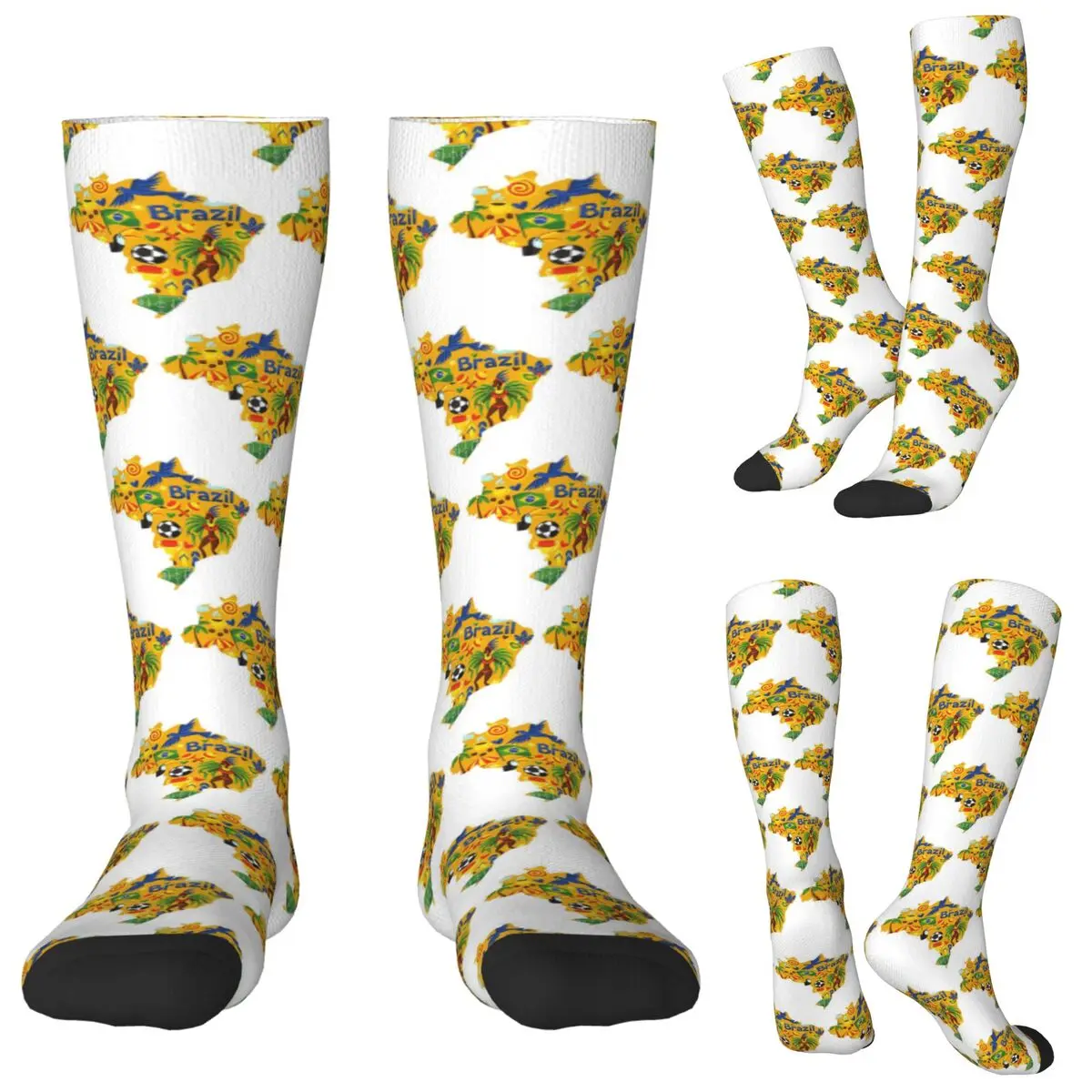 Brazil Abstract Map Socks Harajuku Stockings All Season Long Socks Accessories for Unisex Christmas Gifts