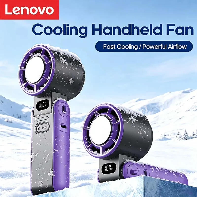 Lenovo Portable Air Cooling Turbo Fan 3600mAh 100 Wind Speed Adjustable Outdoor Foldable Student Handheld Fan with Lanyard