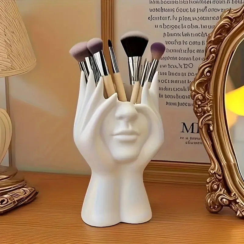 Face Shape Makeup Brush Holder - Beauty Makeup Storage Box, Female/Woman Face Design Lightweight and Portable Storage Box image 2