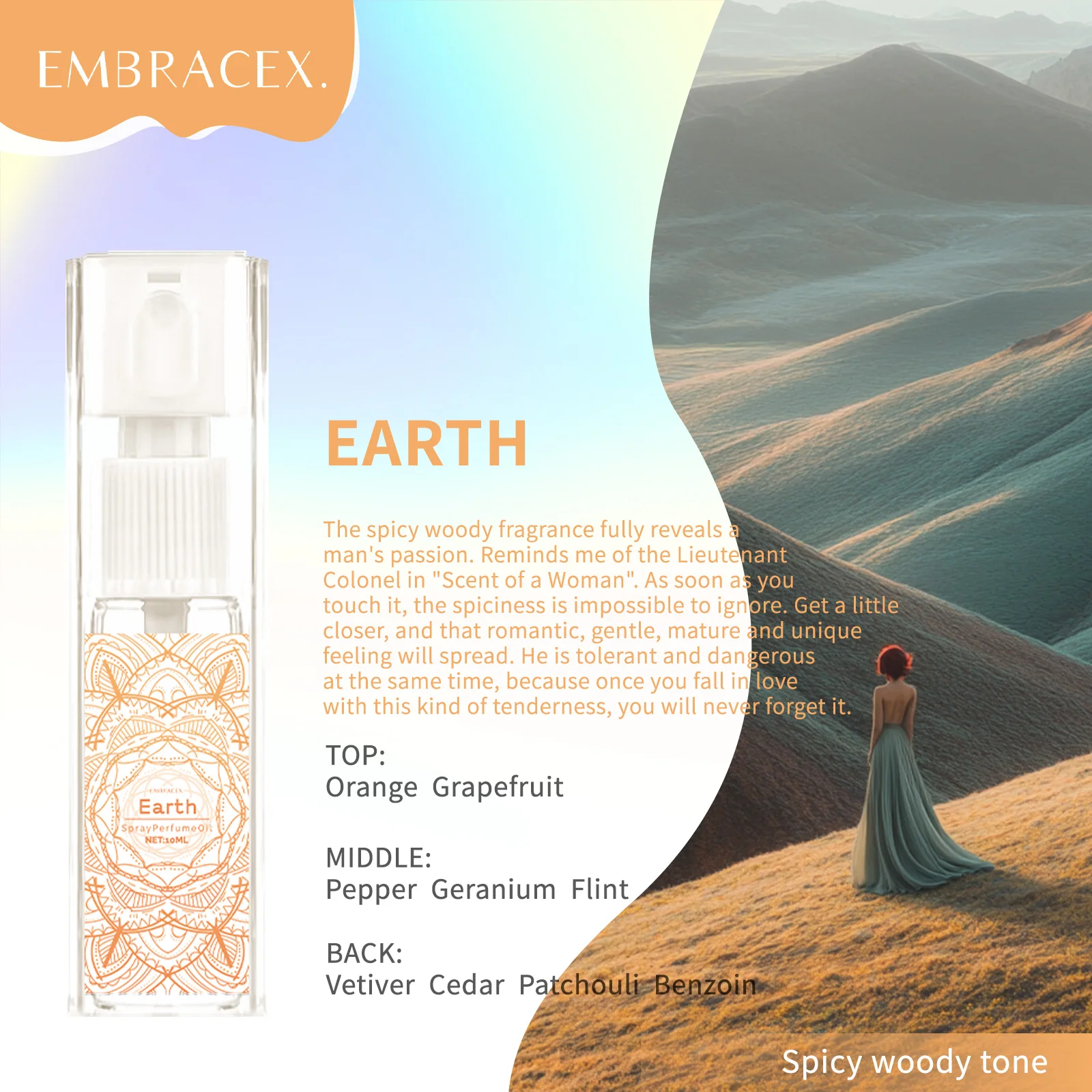 

10 мл парфюмерный спрей с эфирным маслом земли, натуральный аромат, уход за кожей, косметический продукт, уход за телом, стойкий сладкий аромат, подарок для женщин