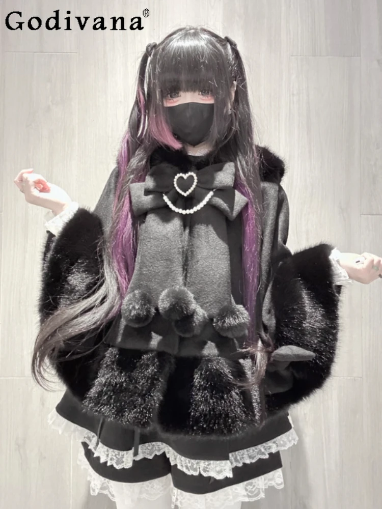

Japanese Original Design Mass-Produced Wool Fleece Cartoon Cat Ear Cape Sweet Cute Girl Lolita Autumn Winter Warm Coat