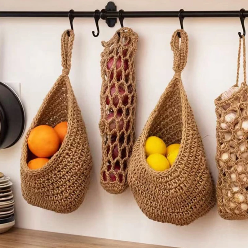 Handmade Woven Vegetable and Fruit Baskets Kitchen Items Woven Storage Baskets Wall Mounted Vegetable and Fruit Toy Baskets