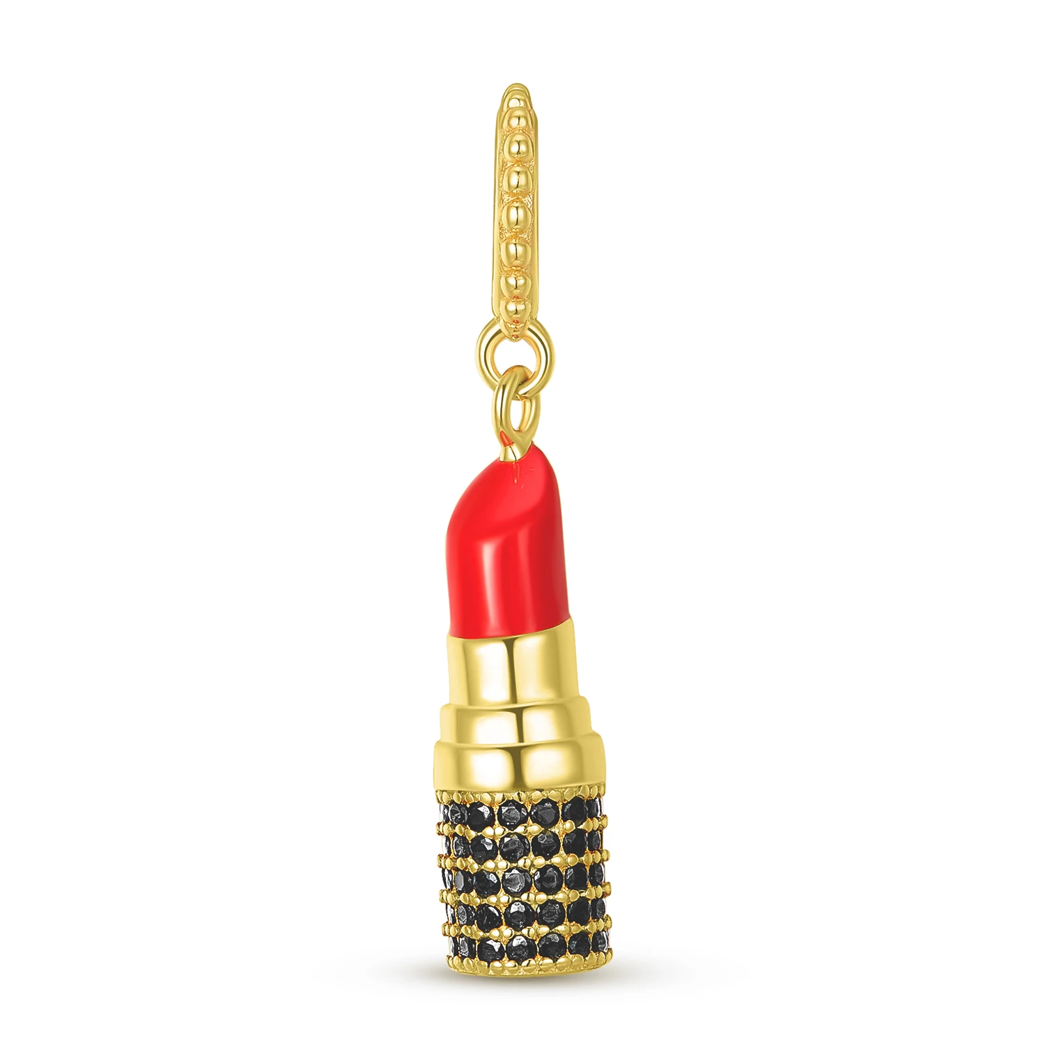 

STILLHOUSE New 925 Sterling Silver Gold Tube Red Lipstick Black Zircon Pendant Charm Bead Fit Original Bracelet Diy Jewelry Acce