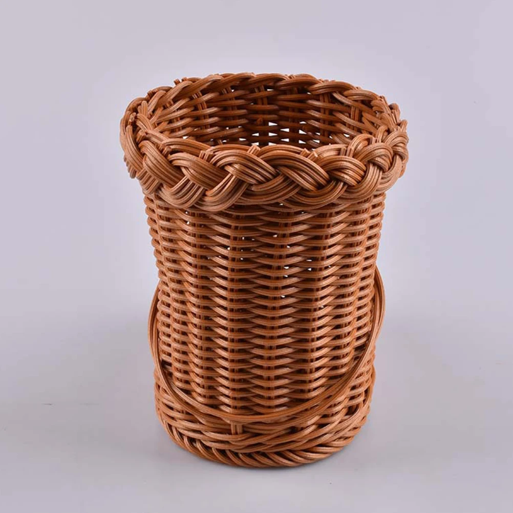 

1pc Handwoven Rattan Christmas Household Flower Storage Basket Decoration Brown Woven Flower Storage Holder Basket