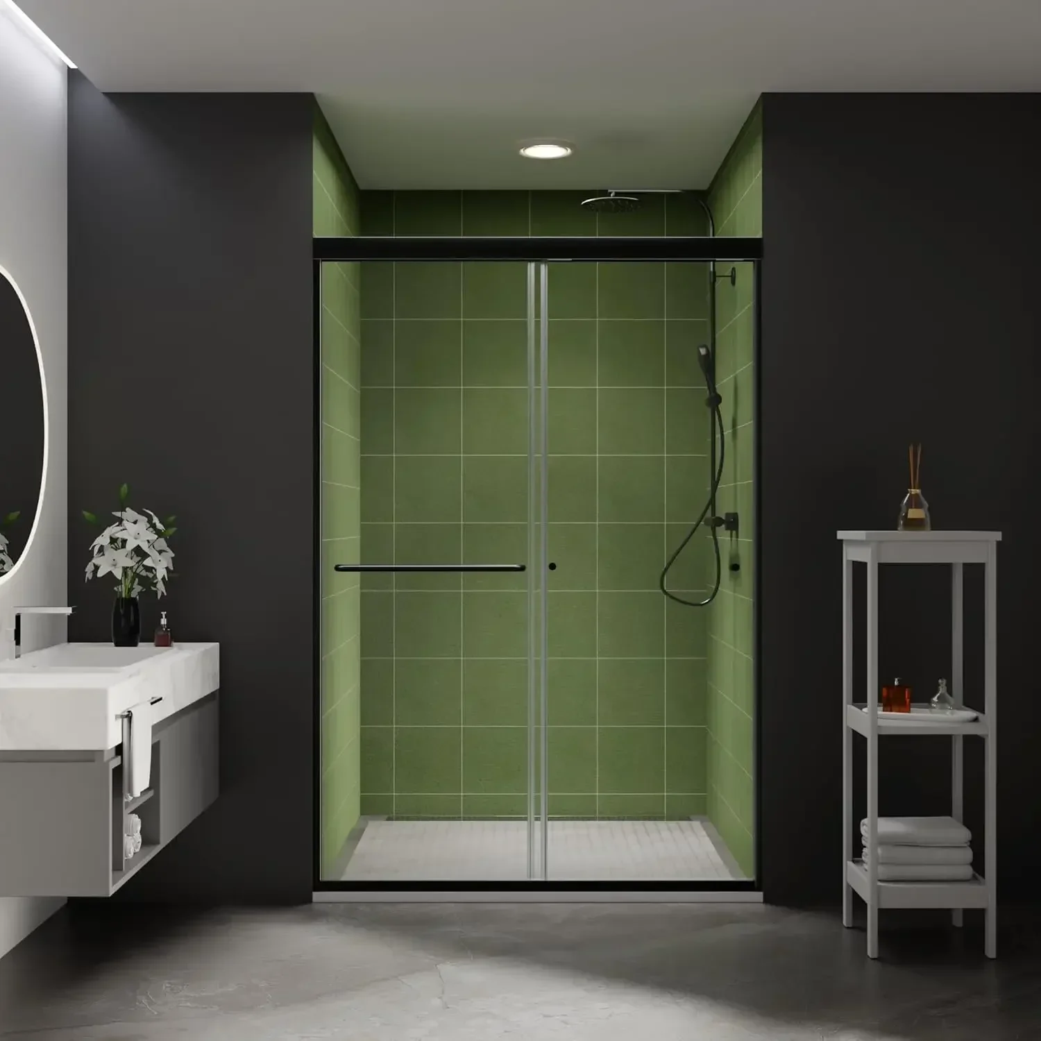 44-48 in.W x70 in.H Semi-Frameless Sliding Shower Door,Sliding Shower Door with 1/4