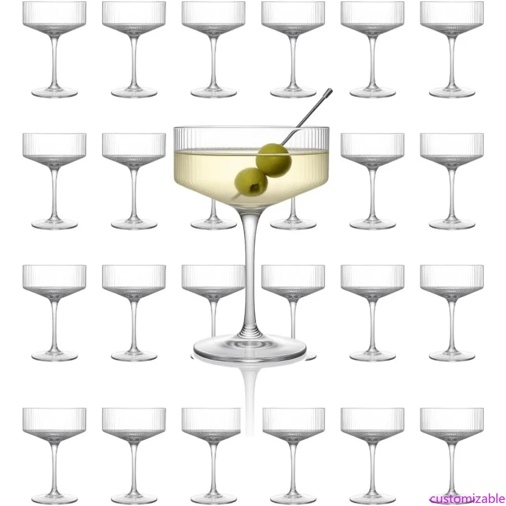 

Ribbed Martini Coupe Glasses by LEMONSODA - Premium Barware for Espresso Martini, Manhattan, and Cosmopolitan Drinks - Handcraft