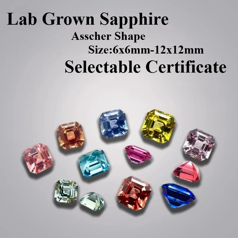 

Lab Grown Sapphire Square Asscher Shape Multiple Color Gemstone for DIY Charms Jewelry Making Material Selectable Certificate