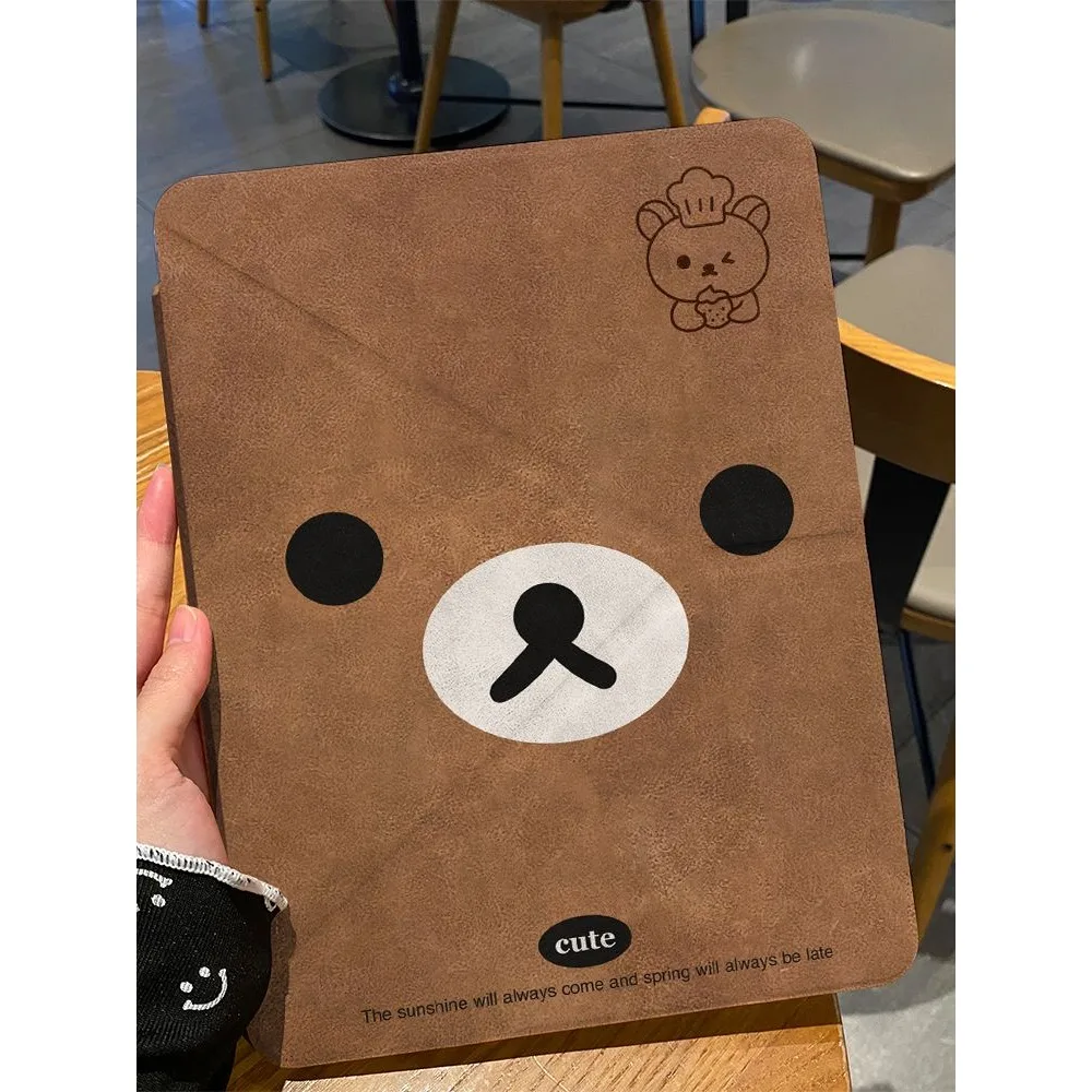 

Cartoon cute rilakkuma Y-shaped folding deer leather suitable for iPad Pro2024 protective case Air6 5 4 7 8 9 acrylic 13 inches