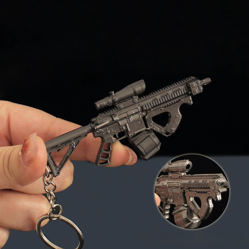 Portachiavi 9 cm/3,54 pollici Ciondolo Mini FH416 Pistola d'assalto Periferiche di gioco Accessori Arma Puntelli in metallo Regalo fidanzato Decorativo