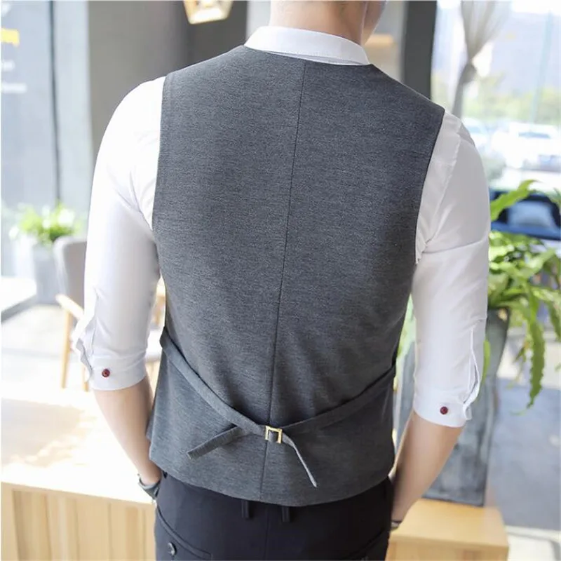 Men\'s Double Breasted Vest Spring 2021 New Slim Sleeveless Formal Suit Vest Gray Black Fashion Men\'s Business Casual Suit Vest