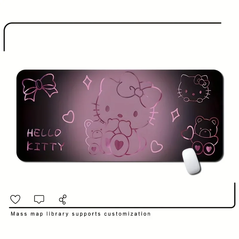 قطعة واحدة من لوحة الماوس الكبيرة Sanrio Hello Kitty - تصميم قلب وردي وأرجواني لطيف، قاعدة مطاطية مضادة للانزلاق، سطح مقاوم للماء وغير قابل للانزلاق، Du