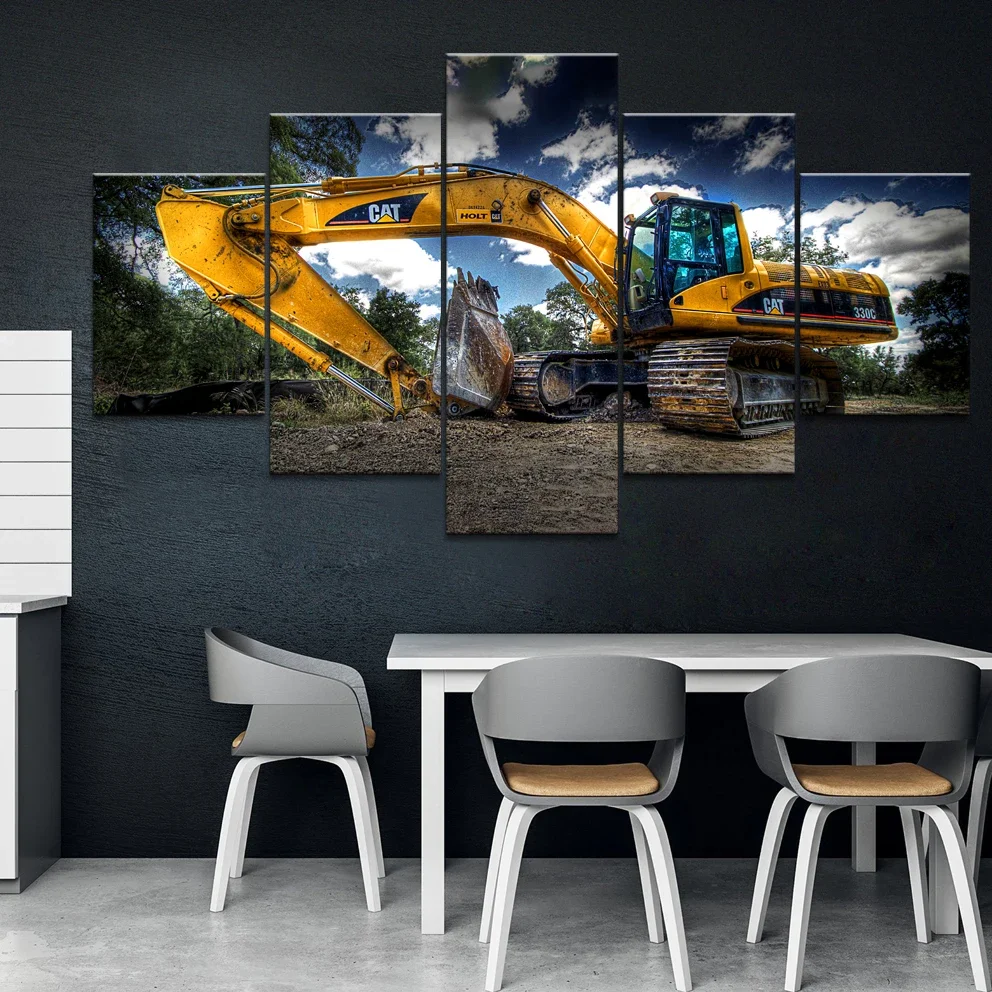 No Framed 5 Pieces Excavator Landscape Modular HD Printed Wall Art Canvas Posters Pictures Paintings Home Decor for Living Room