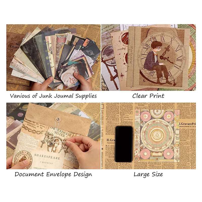 Vintage ästhetische Scrapbook liefert Aktentasche für Junk Journal DIY Bastelpapier Washi Sticker Kit