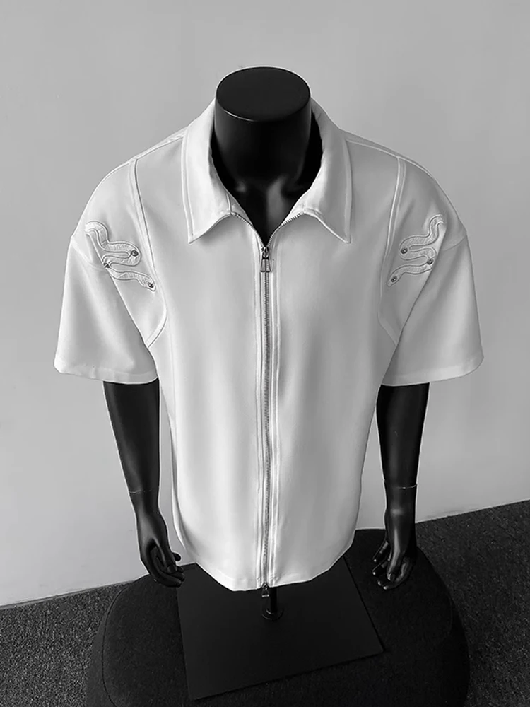 

Cleanfit White Ice Silk Zipper irt Men's Summer Design Snake Pattern ort Sve Loose Fit Breathable Faionable Casual S...