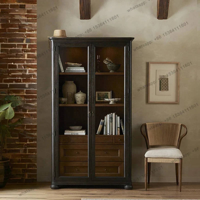 

yj7 American retro solid wood bookcase study multi-functional storage bookcase French home bedroom storage bookshelf