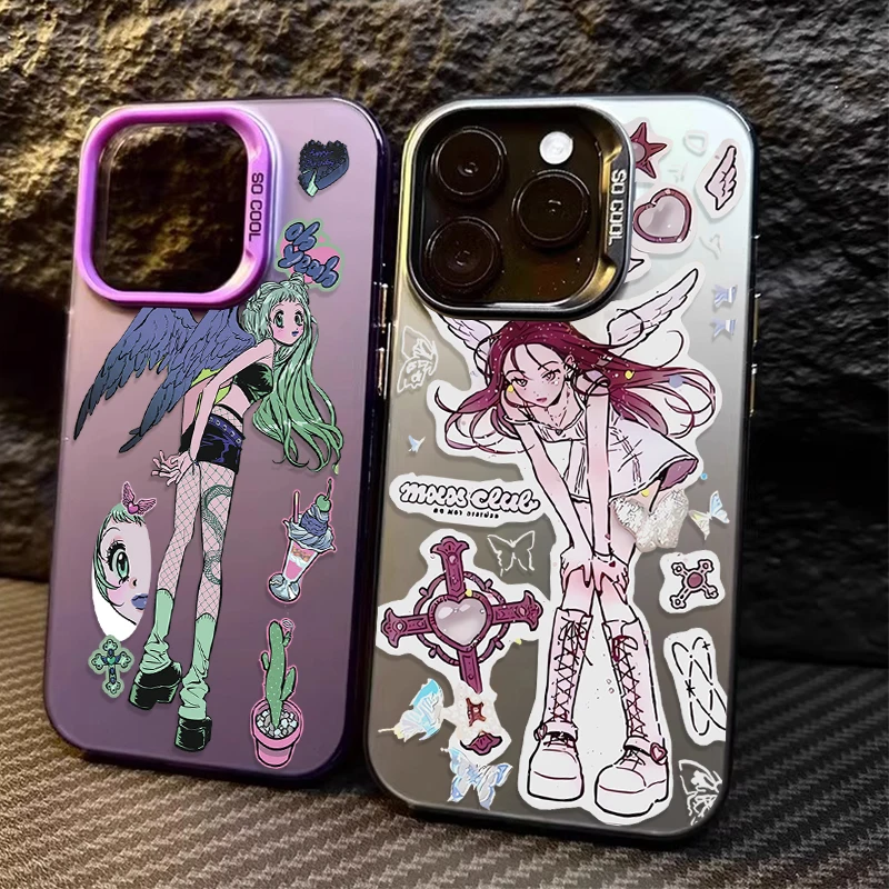 

Gothic Angel Wings Girl Phone Case for iPhone 16E 11 12 16 15 14 13 Pro Max XS X XR Plus 8 7 SE 2020 Shockproof Matte Hard Cover