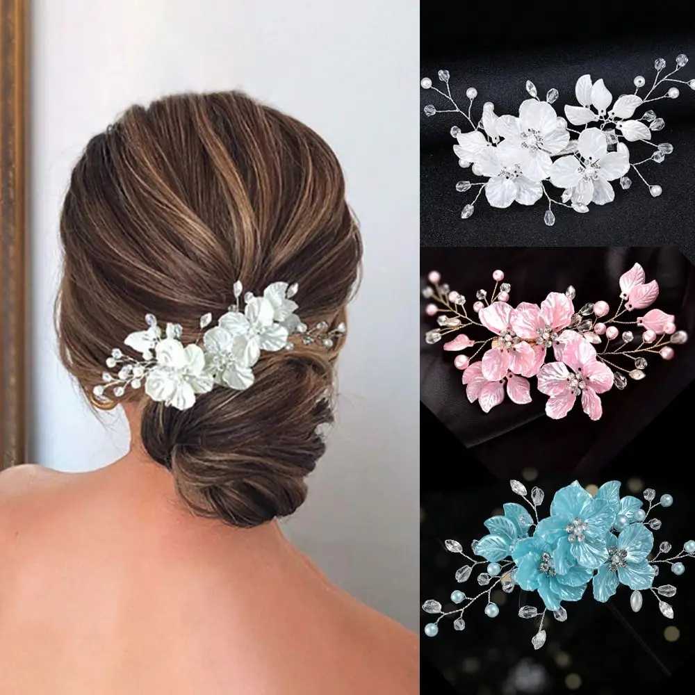 

Korean style Crystal Pearl Flower Hair Pin Elegant Beautiful Bridesmaid Tiara Floral Style Barrettes Wedding Hair Accessories
