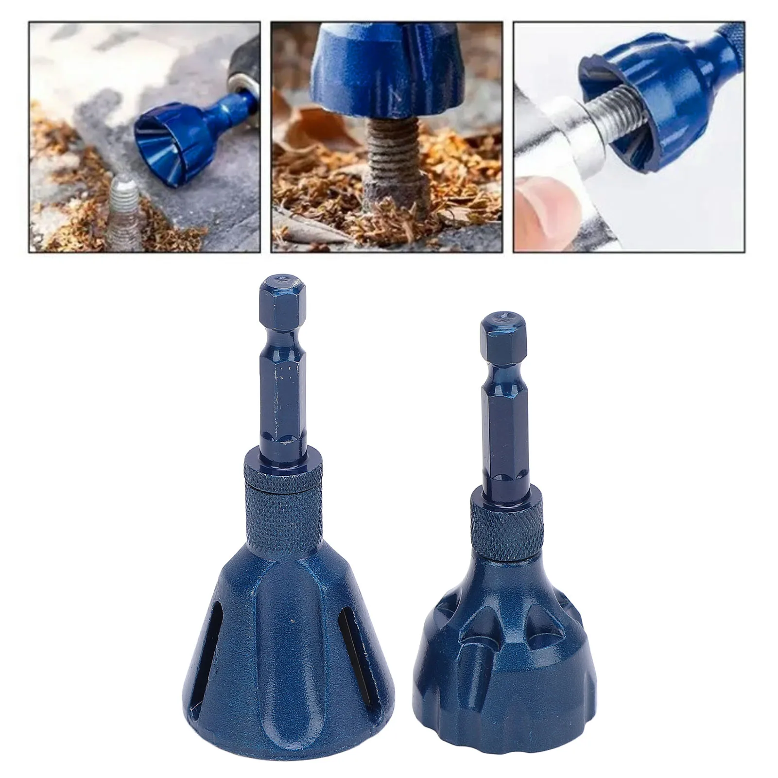 

2PCS Hex Shank Deburring External Chamfer Tool Thread Burr Remover Plating Blue Tungsten Steel Deburring Drill Bit 3-20mm 5-25mm