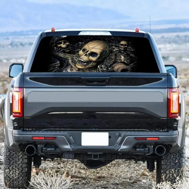 Dark Skull Shadow shops Glass Rear Window Decal Graphic Truck Perf Vinyl Perforated