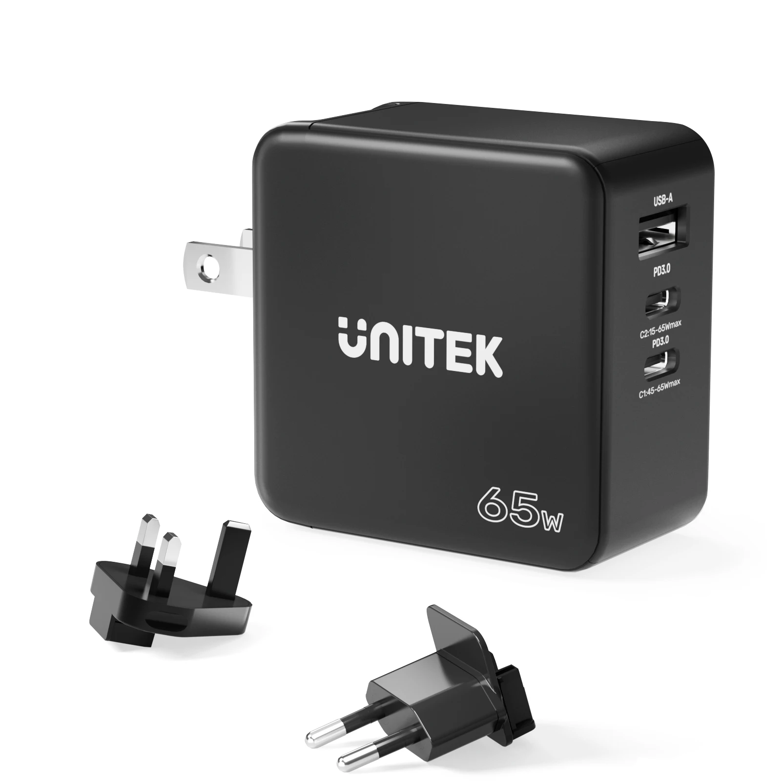 

Unitek P1117B 65W GaN Charger Portable Dual USB C Fast Charging PD QC 3.0 Charger for Laptops Phones Tablets Black Slim Design