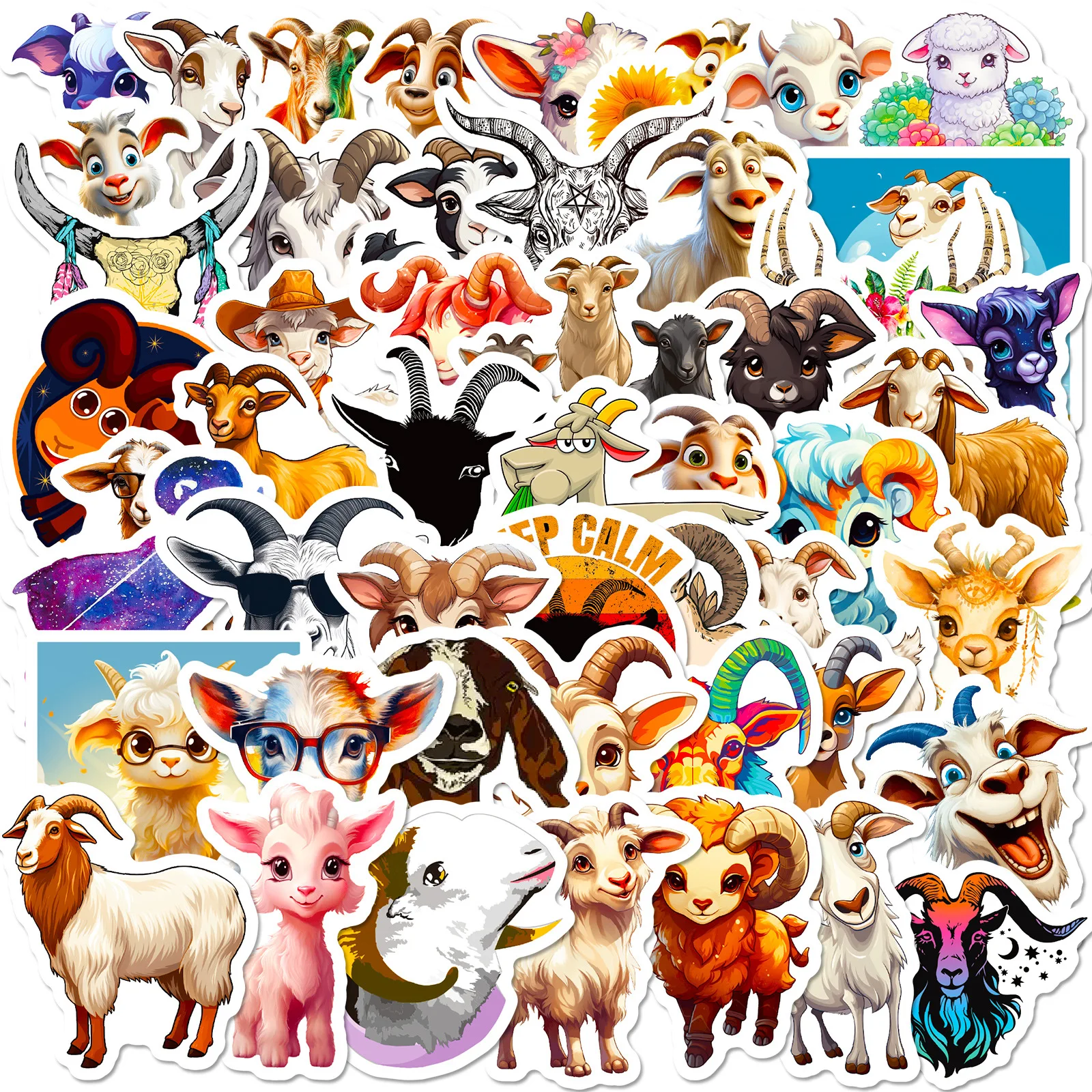 50Pcs Goat Small Animal Series Graffiti Stickers Suitable for Laptop Helmets Desktop Decoration DIY Stickers Toys Wholesale