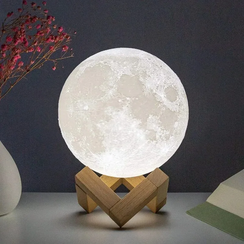 8cm Moon Lamp LED Night Light Battery Powered With Stand Starry Lamp Bedroom Decor Night Lights Kids Gift Moon Lamp view 6