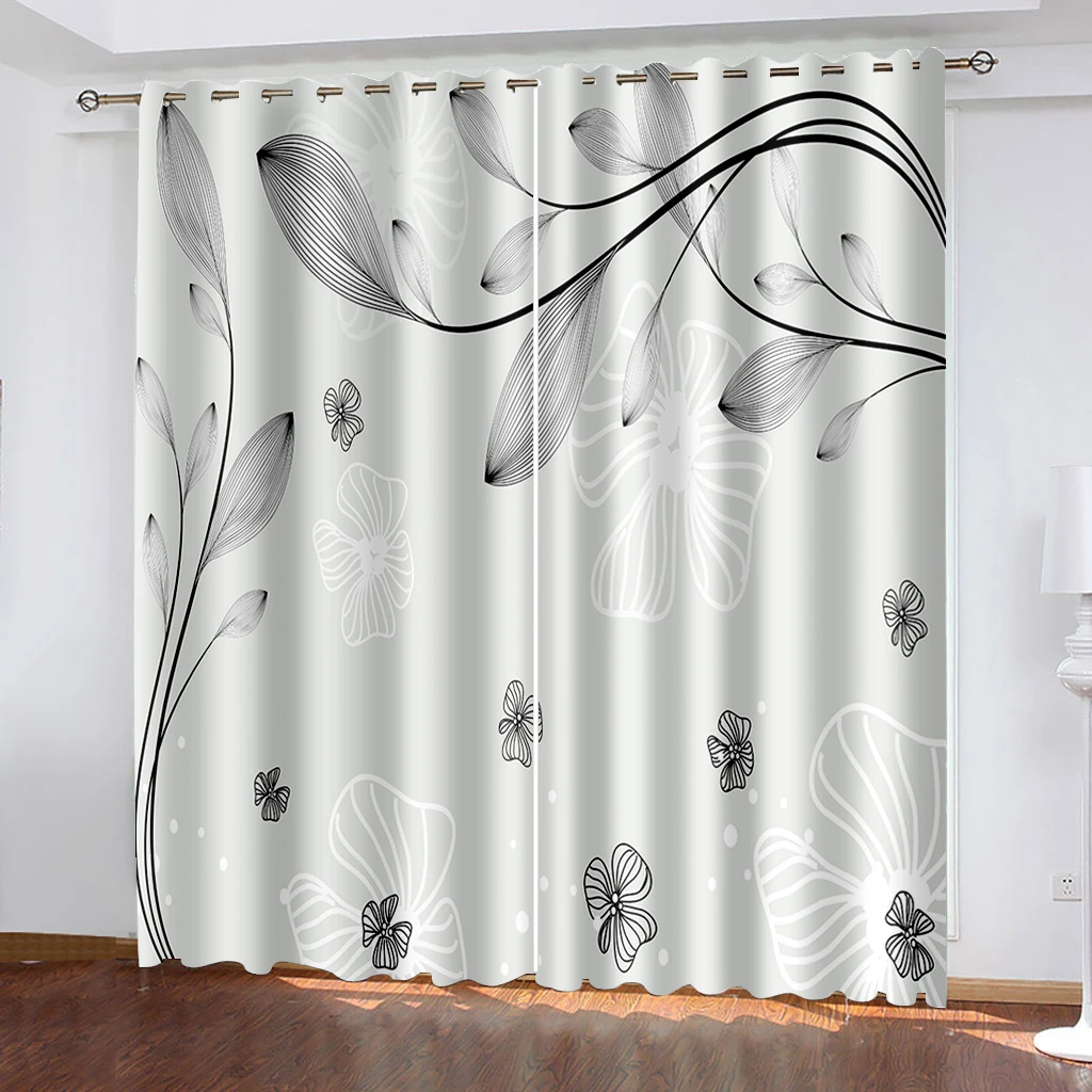 Custom grey flower curtains 3D Curtain Printing Blockout Polyester Photo Drapes Fabric