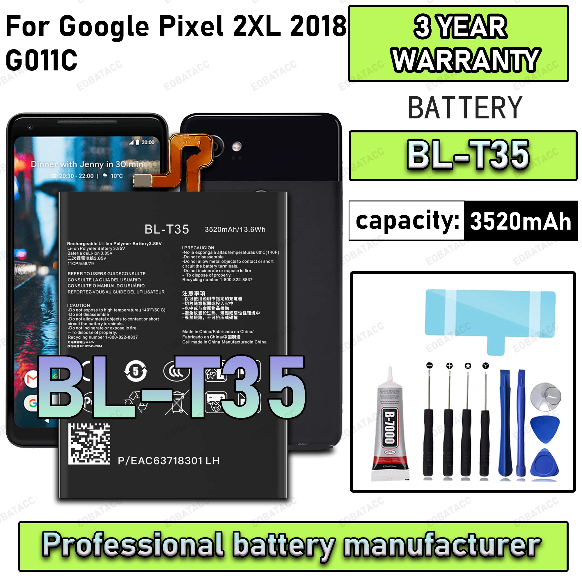 100% جديد صفر دورة BL-T35 بطارية لجوجل بكسل 2XL 2018/G011C استبدال الطاقة Bateria + أدوات مجانية #1