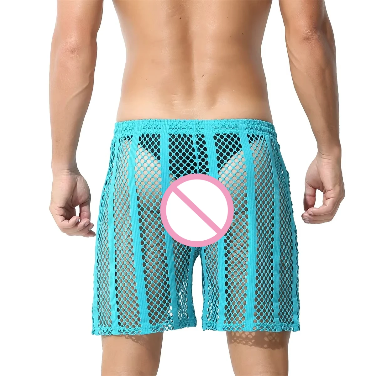 Men's Sexy Sleep Bottoms Mesh Breathable Hollow Out Beach Trunks Leisure Shorts See Through Casual Pajamas Homewear Short Pants