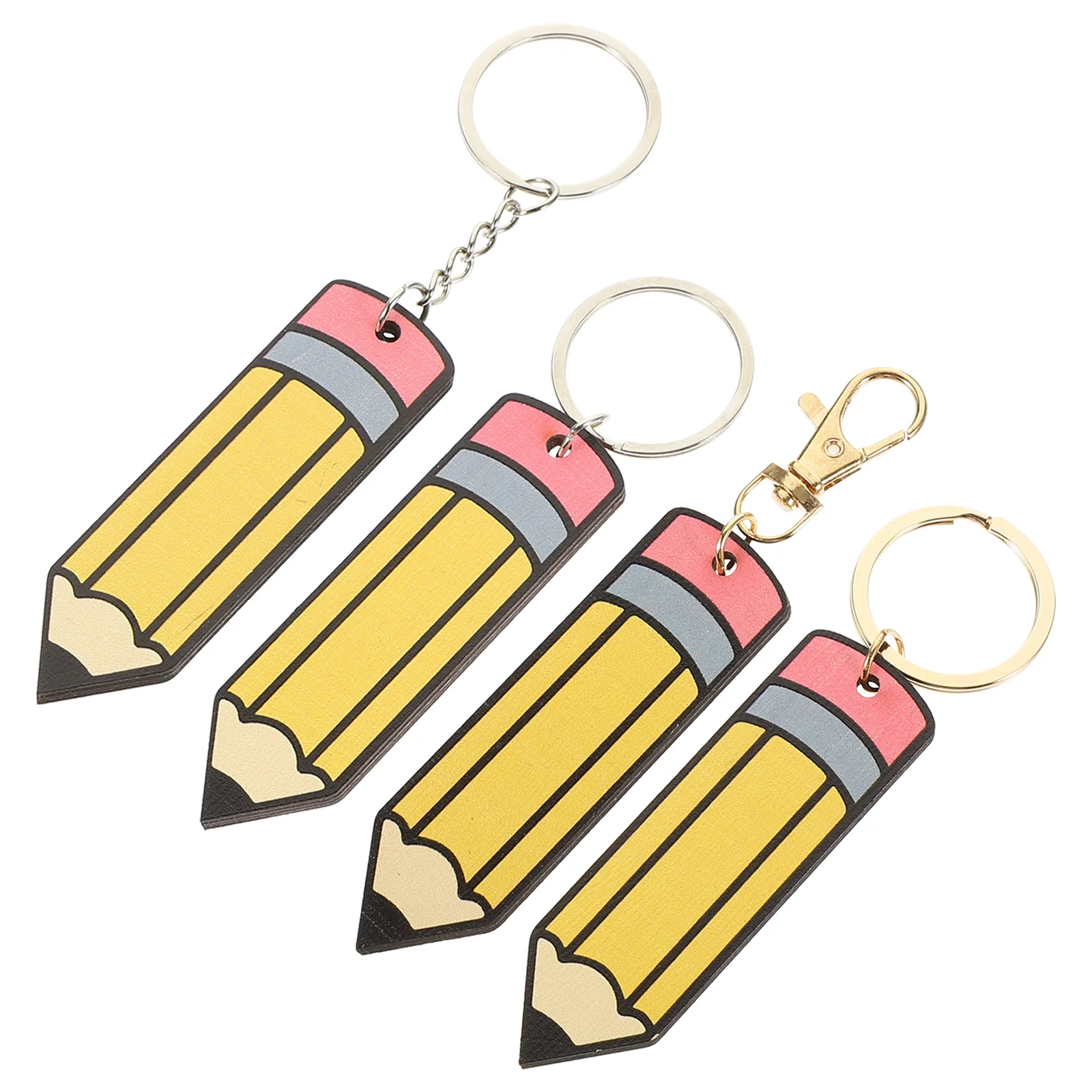 4 Pcs Reversible Wooden Rainbow Pencil Keychain Rings Cartoon Keyring Chains Keychains Miss Fob