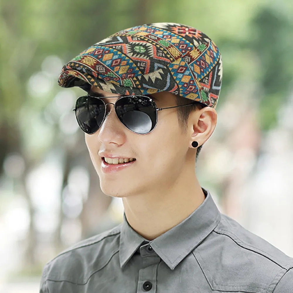 

Casual Adjustable Ethnic Style Berets Hat Painter Bohemian Retro Newsboy Caps Geometric Vintage Newsboy Flat Cap Male Female