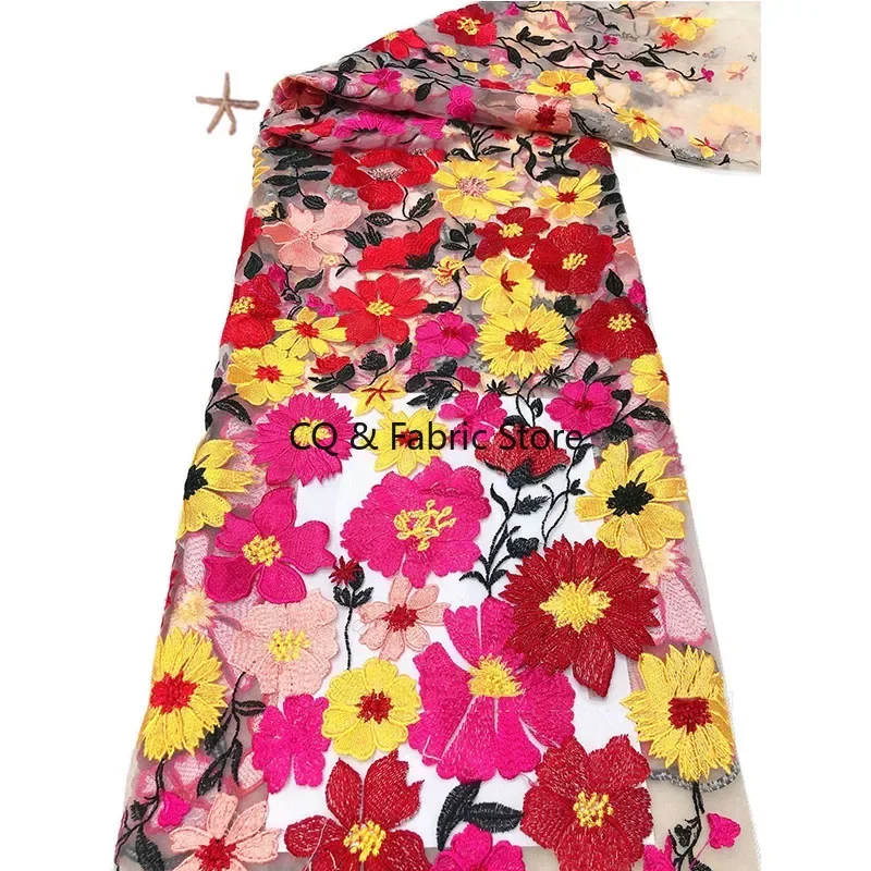 

Mesh Heavy Industry Multicolor Flower Embroidery for Dress Stage Costume Designer Fabric