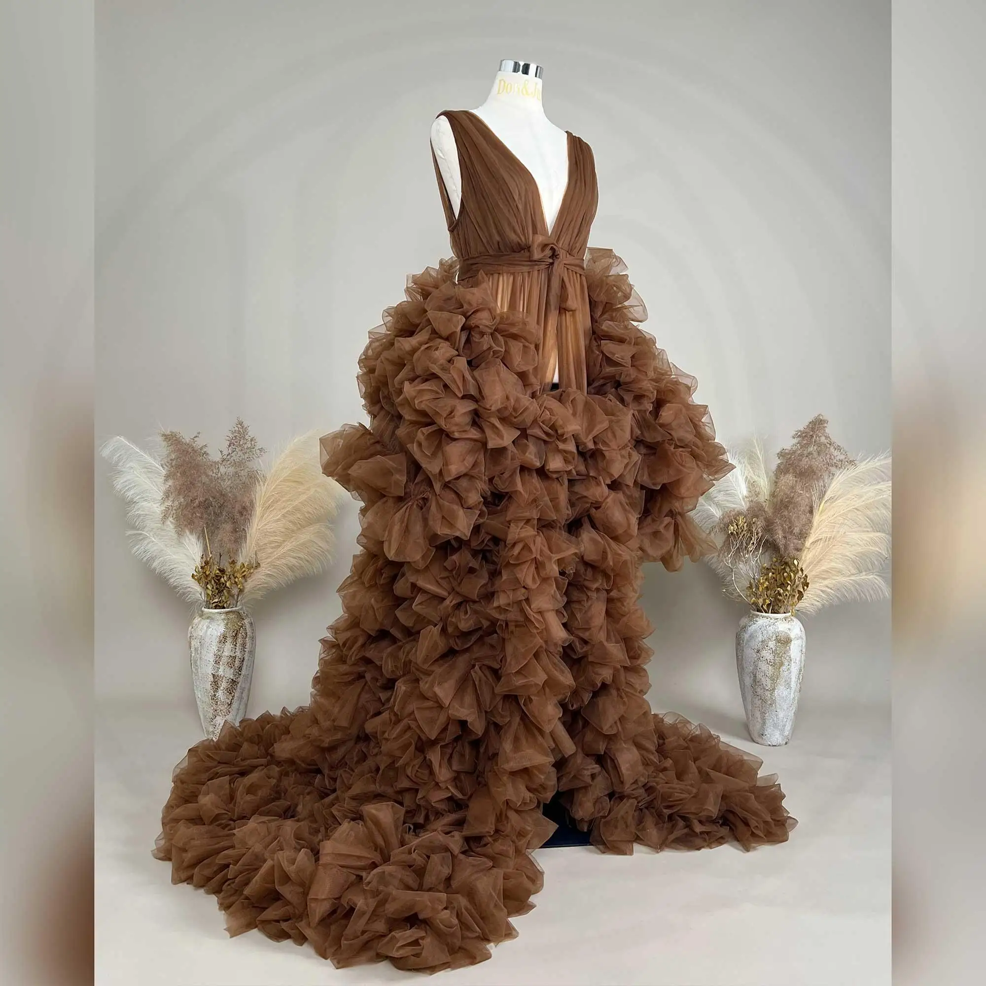 فستان Don&Judy لحفلات الزفاف المسائية ورقبة على شكل V من التل بفتحة أمامية للنساء فستان للتصوير الفوتوغرافي #3