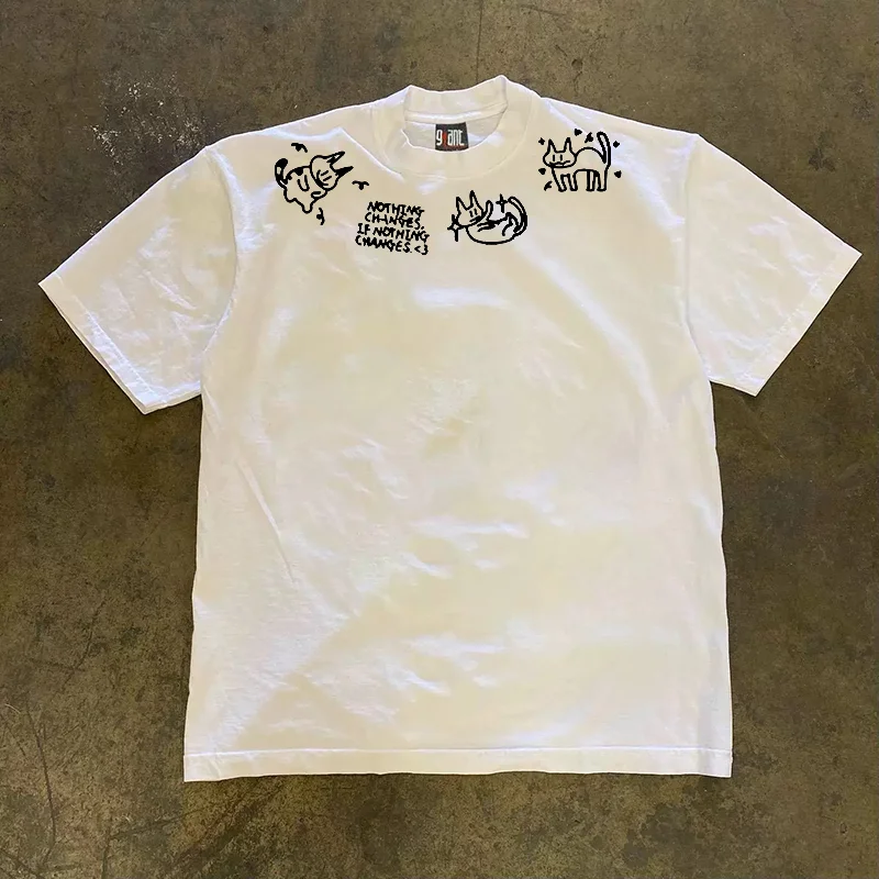 Loose Fit Short Sleeve T-Shirt Pure Cotton Double Thread Women's Style Heavyweight Couple's Tee Casual Summer Fashion