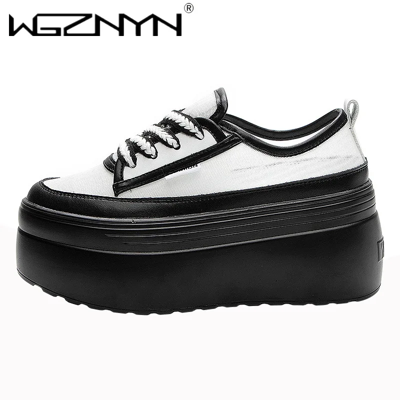 

Luxury Genuine Leather Women Casual Shoes Super Thick 8cm Platform Wedge Women Fashion Sneakers Chunky Shoes Summer Skateboard