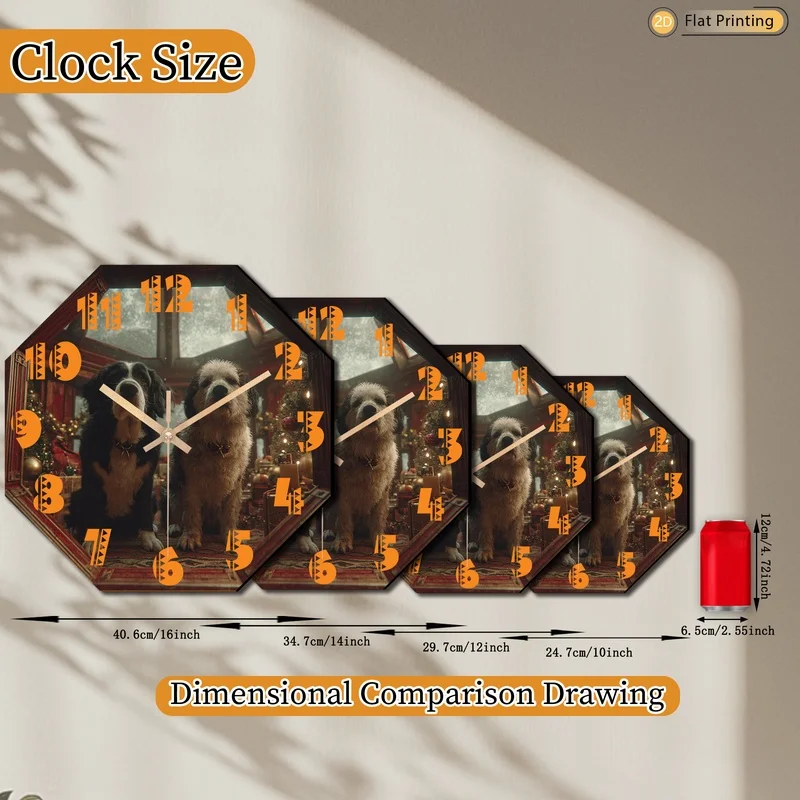 1pc Attractive Vintage Christmas Themed Octagonal Analog Wall Clock for Farmhouse Dining Room Ideal Wedding Valentine's Day Gift