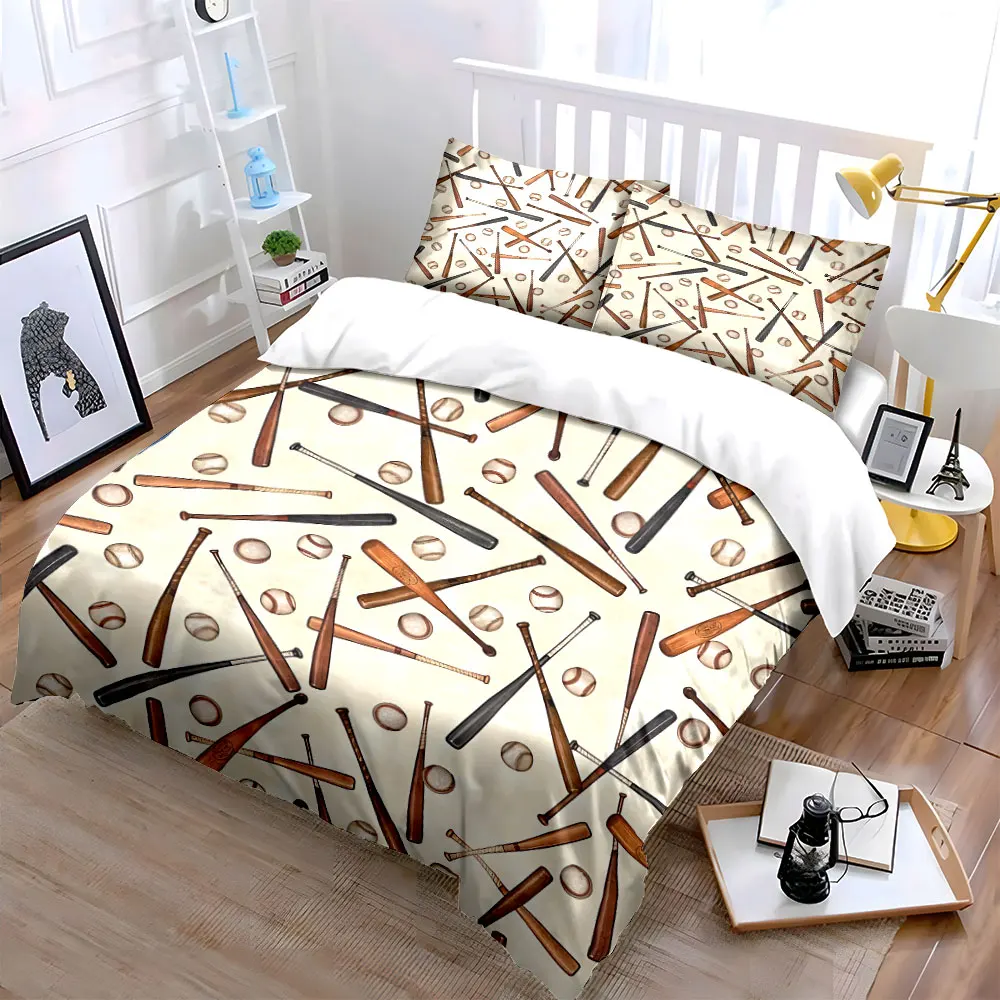 Baseball Bat and Ball Design Set Soft Skin-Friendly Bedding Set Includes 1 Duvet Cover And 2 Pillowcase, Gift