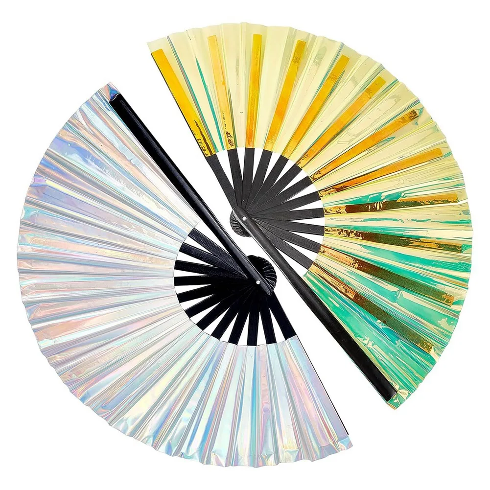

2 Pcs Holographic Raves Fan Folding Hand Fan Decorative Folding Fans Folding Fan for Women Men Halloween Pride Outfits HOT