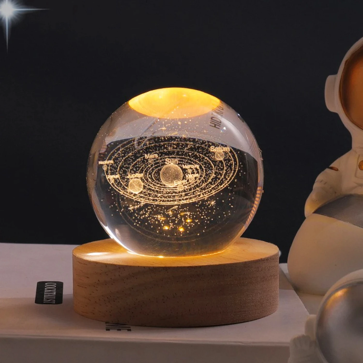 Stunning Unique Glowing Crystal Ball Night Light with Sparkling 3D Astronaut Design - Creative Astronomy Theme Lighting for Spac