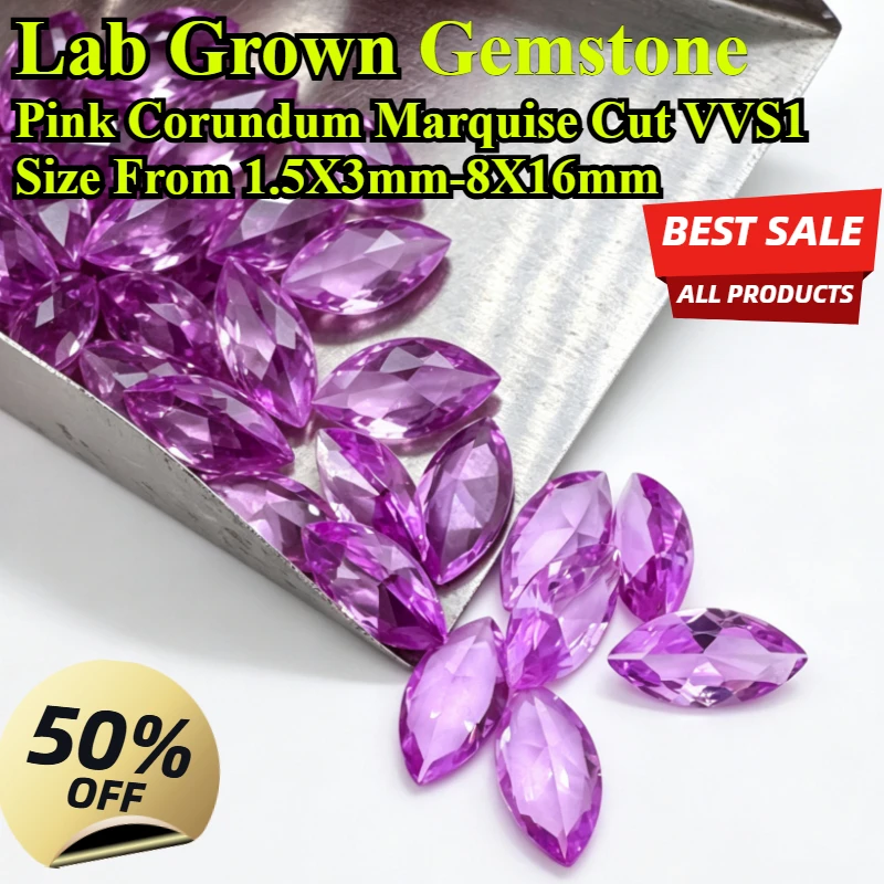 Marquise Cut Lab Grown Pink Corundum Loose Gemstone Clarity Synthetic Pink Sapphire for Jewelry Inlay Ring Earring DIY Making