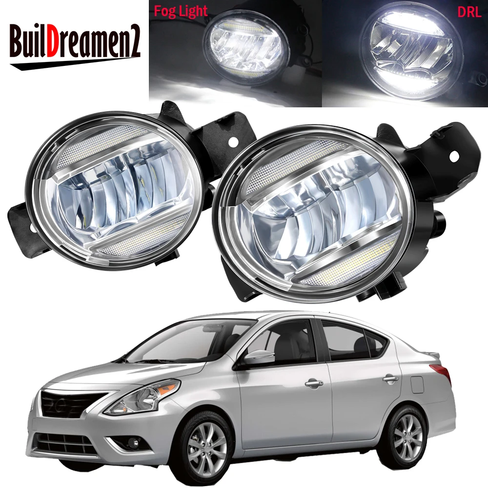 2 X Fog Light Assembly For Nissan Sunny Sedan G10/N16 2012-2019 30W 8000LM Car Front Bumper LED DRL Fog Daytime Running Lamp 12V