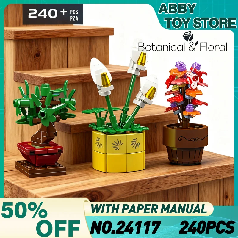 

MOULD KING 24117 Mini Potted Plant Building Blocks Set Desk Ornament Assembly Puzzle Toy Christmas Gift for Kids