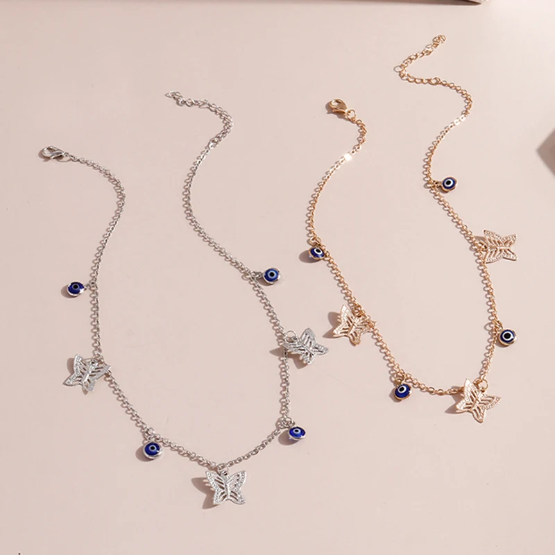 Aihua Niedliche kleine türkische Glücksauge-Schmetterlings-Halskette für Frauen, Statement-Halskette, Halsketten, Chocker, Damenschmuck – Detail 7